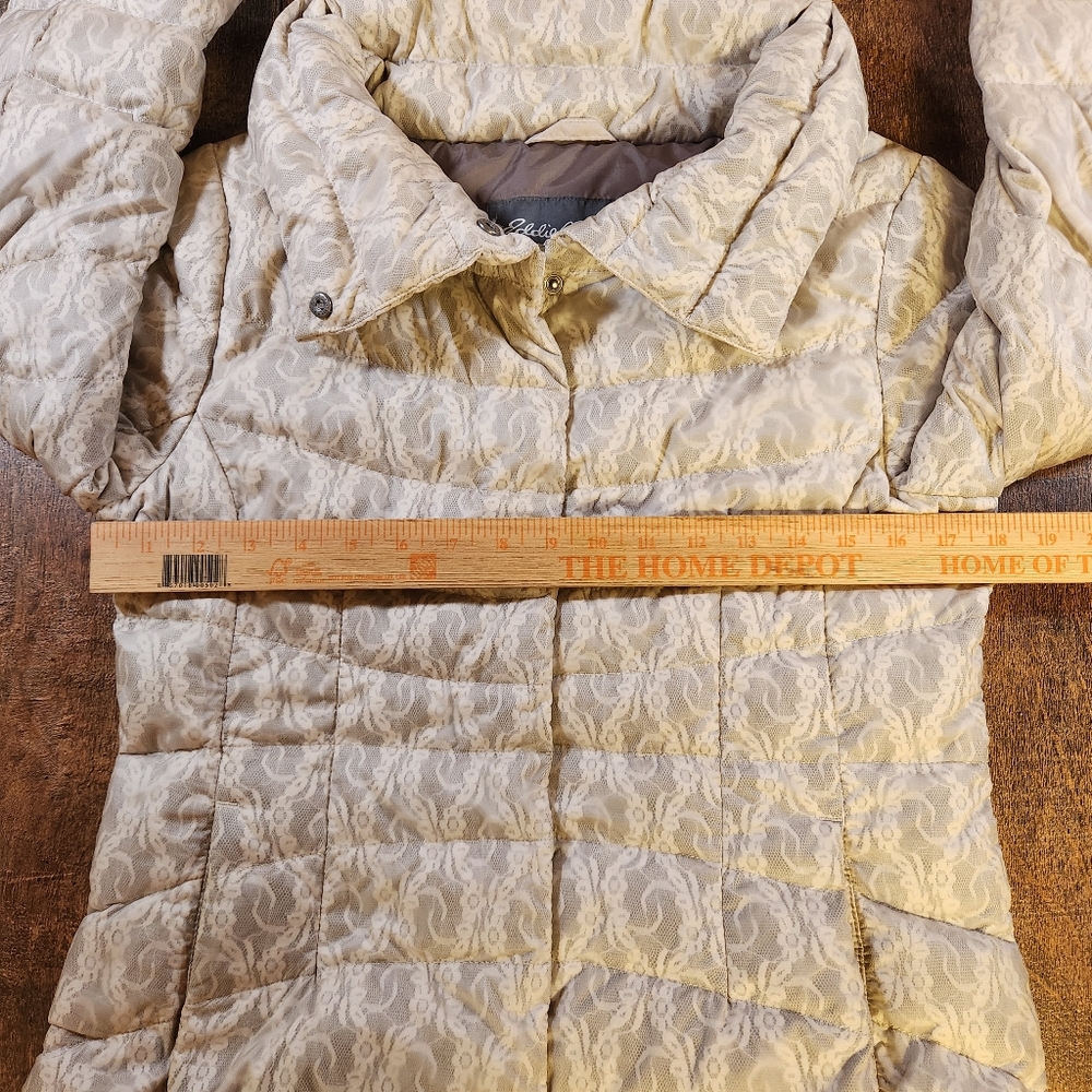 Eddie Bauer Goose Down Puffer Jacket Women's S Beige Lace Motif Full Zip Pockets - Picture 8 of 10
